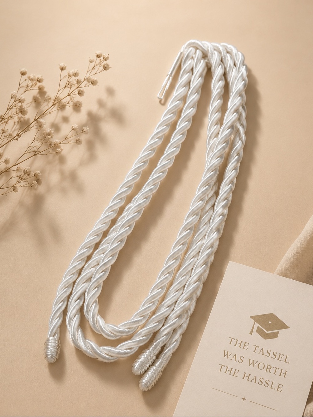 White Braided Graduation Honor Cord - 3 Strand Tassel